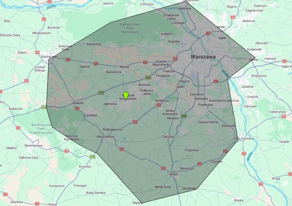 obszar działania, kominki gazowe grodzisk mazowiecki, kominki gazowe warszawa, kominki gazowe mazowsze