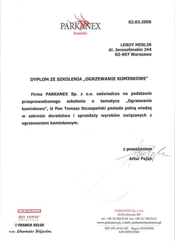 szkolenie, dyplom Parkanex